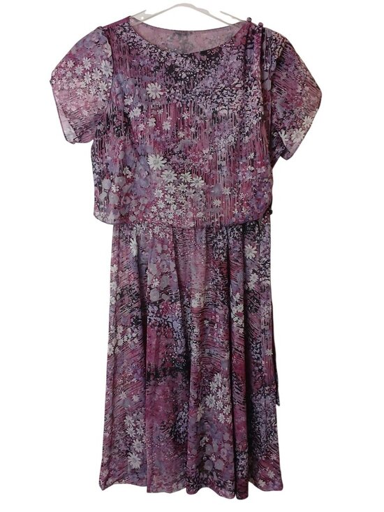 Lady Carol Dresses & Skirts - Lady Carol VTG 80's Purple Floral Sheer Dress Sz 16 Secretary USA Made #I-4